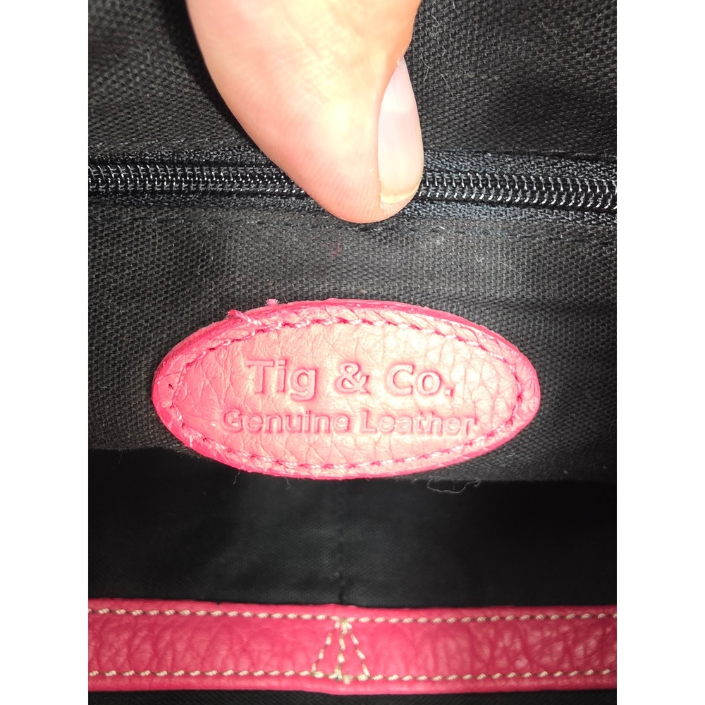 Tig & Co Pink Pebbled Genuine Leather Hobo Shoulder Bag Contrast Stitch Slouchy - Picture 4 of 6